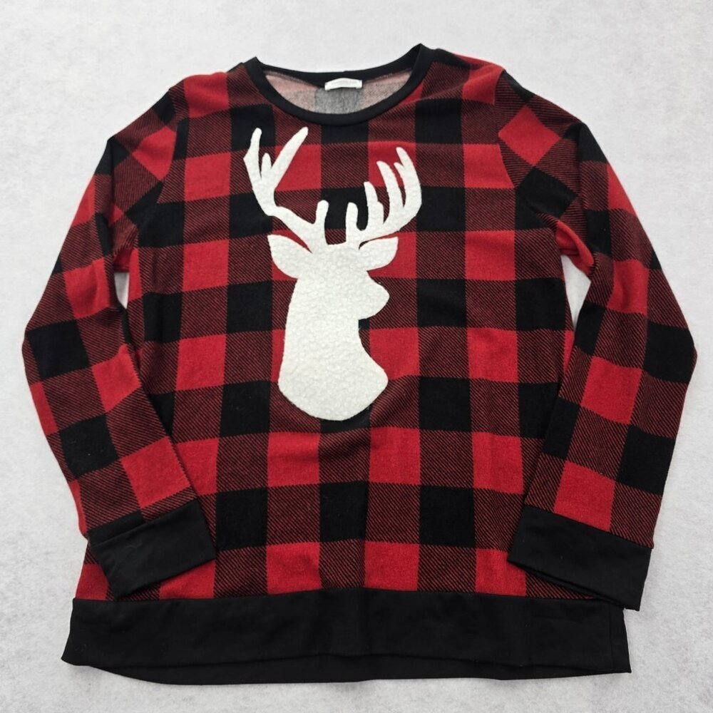 Chic Soul Buffalo Check Plaid Deer Antler Blouse Top Size 3XL Stretch Boutique